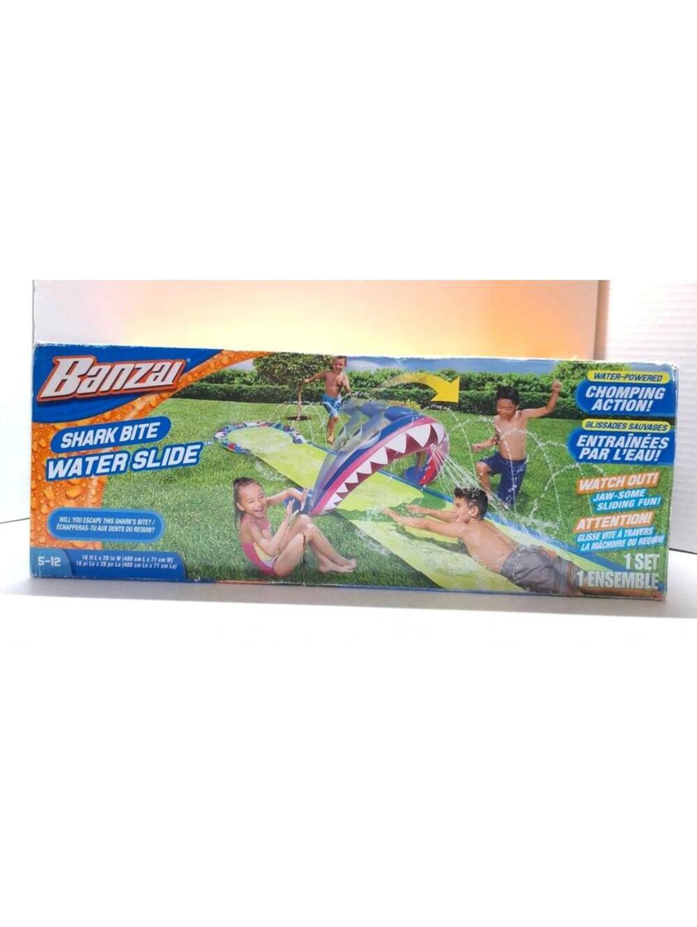 Banzai 16ft Shark Bite Water Slide For Kids Inflatable, Sprinkling Arc Sealed